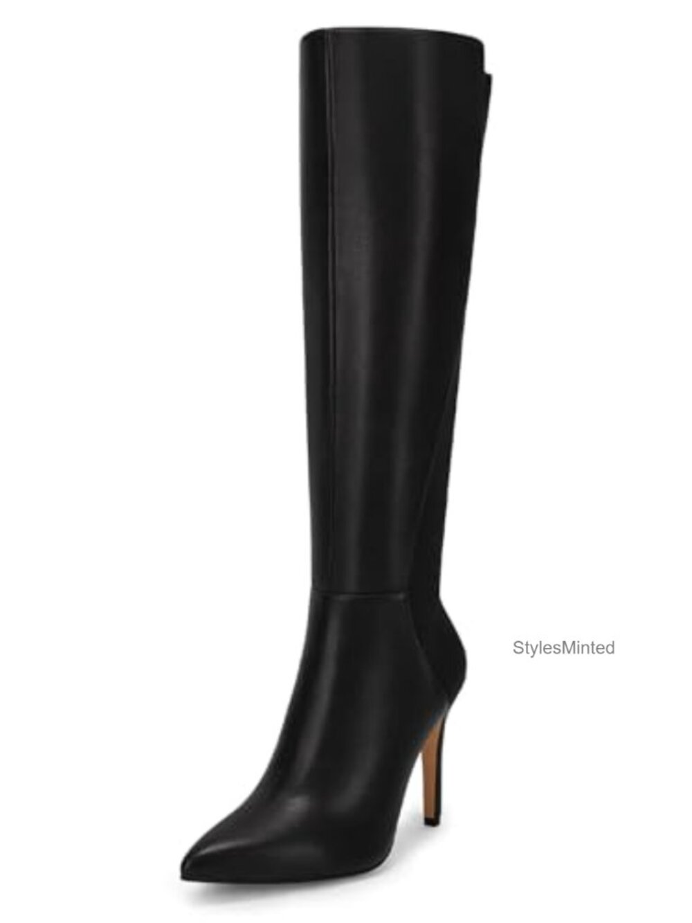 Womens Knee High Boots Stiletto Heel Pointed Toe Faux Leather Zip Dress Shoes